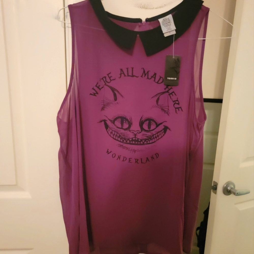 Purple with black collar torrid size 1 sheer tank.